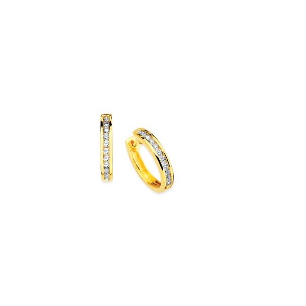 Channel Set Diamond Huggy Hoop Earrings .14ctw 14K Yellow Gold Confer’s Jewelers Bellefonte, PA
