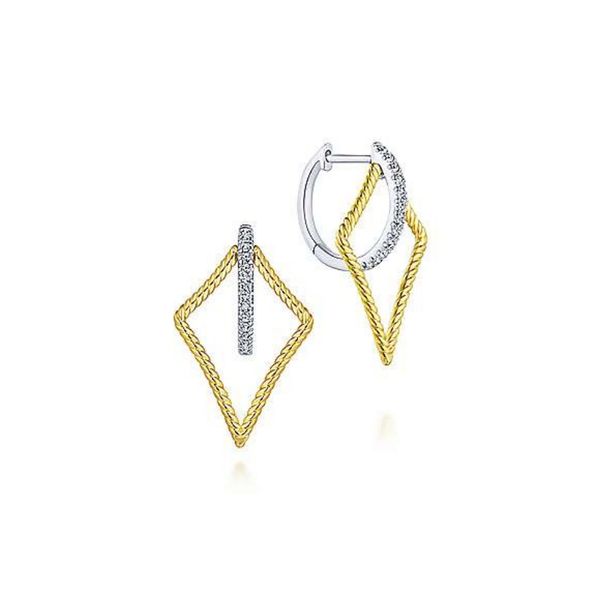 14K Yellow/White Gold 25mm Twisted Rope Kite and Diamond Huggies Confer’s Jewelers Bellefonte, PA