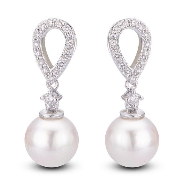 14k White Gold AA Akoya and Diamond Drop Earrings Confer’s Jewelers Bellefonte, PA