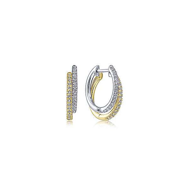 14K Yellow-White Gold Layered 15mm Diamond Huggies Confer’s Jewelers Bellefonte, PA