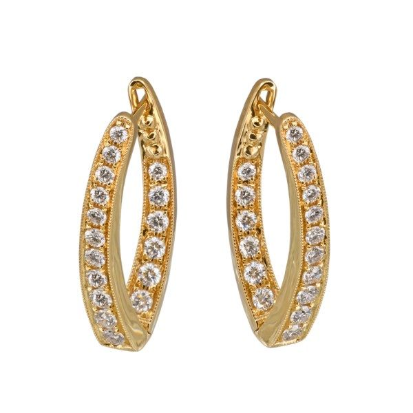 18K Yellow Gold Inside Outside Diamond V Style Huggie Hoop Earrings Confer’s Jewelers Bellefonte, PA