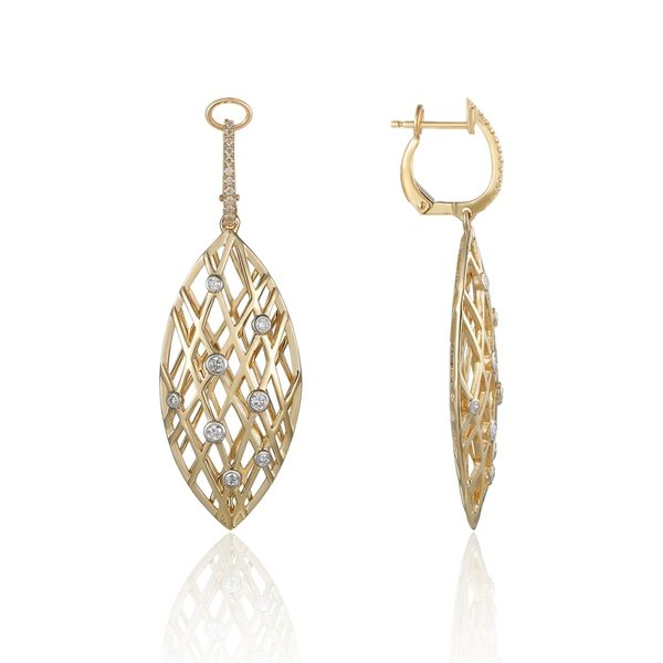 14K Yellow Gold Dangle Hollow Basket Diamond Earrings Confer’s Jewelers Bellefonte, PA