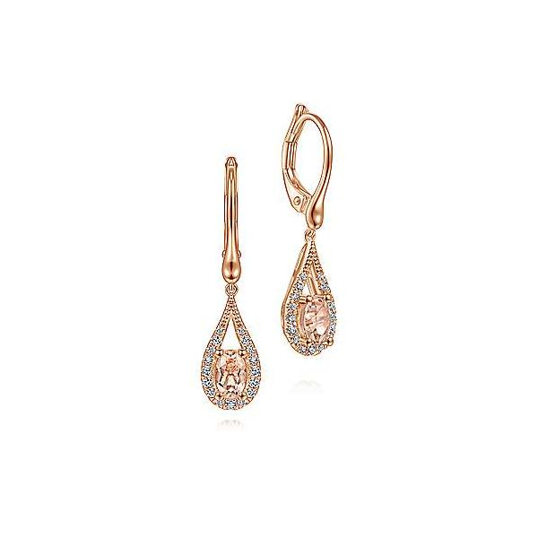 14K Rose Gold Teardrop Morganite and Diamond Drop Earrings Confer’s Jewelers Bellefonte, PA