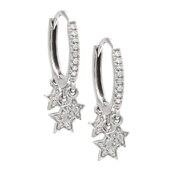 14K White Gold Diamond Star Dangle Huggie Hoops Confer’s Jewelers Bellefonte, PA