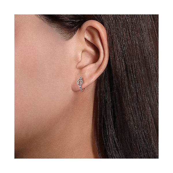 14K rose gold Morganite and Diamond Huggie earrings Image 2 Confer’s Jewelers Bellefonte, PA