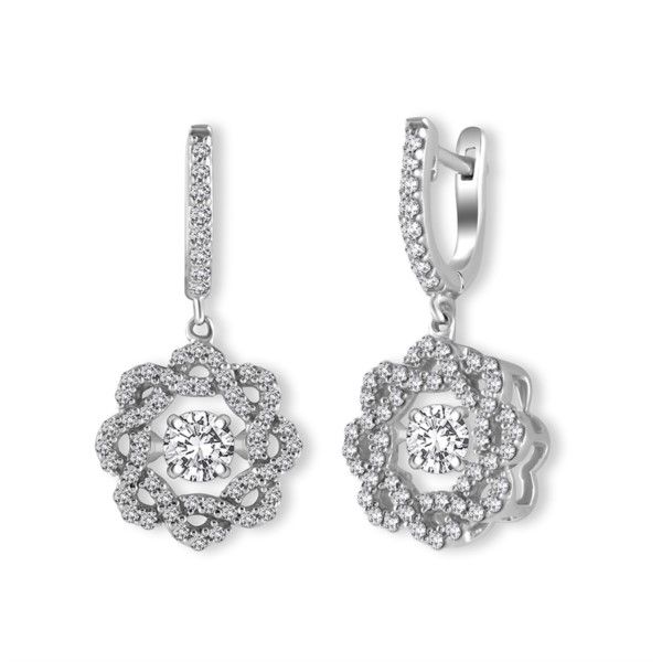 14K White Gold Pave Set Dancing Diamond Twisted Circle Dangle Earrings Confer’s Jewelers Bellefonte, PA