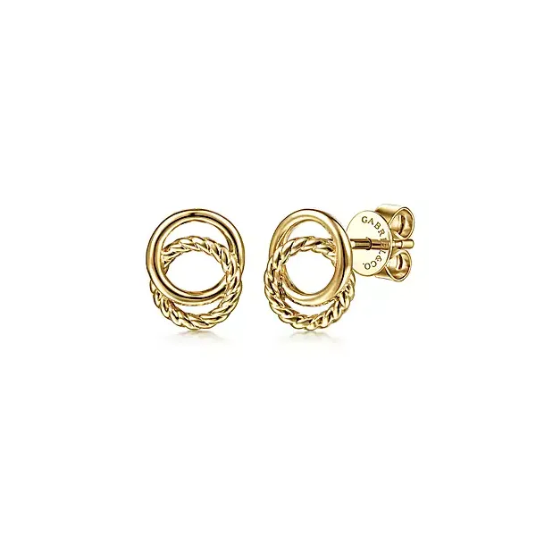 14K Yellow Gold Twisted Rope and Plain Circles Stud Earrings Confer’s Jewelers Bellefonte, PA