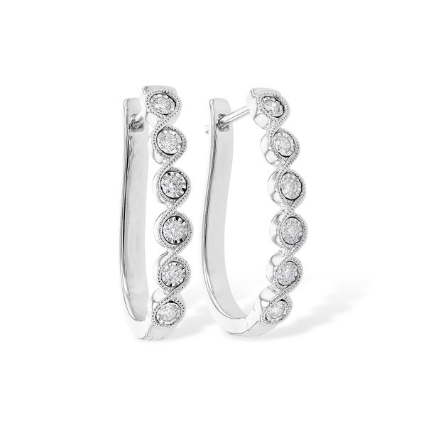 14k White Gold Textured Diamond Huggie Hoops Confer’s Jewelers Bellefonte, PA