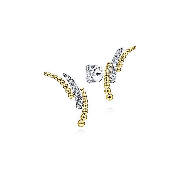 14K Yellow-White Gold Triple Split Curved Bar Bujukan Diamond Stud Earrings Confer’s Jewelers Bellefonte, PA