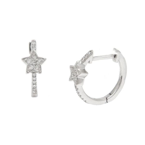 14 Karat White Gold Diamond Hoop Star Earrings Confer’s Jewelers Bellefonte, PA