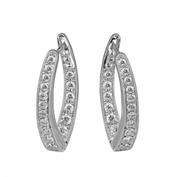 18K White Gold Inside Outside Diamond V Style Huggie Hoop Earrings Confer’s Jewelers Bellefonte, PA