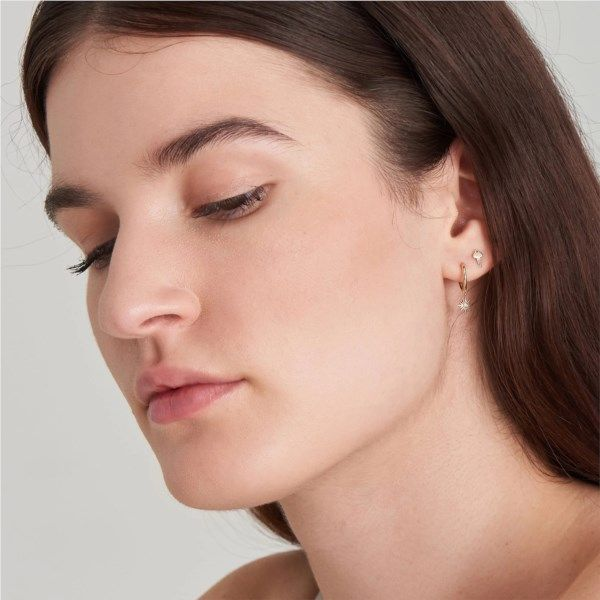 14kt Yellow Gold Natural Diamond Sunburst Huggie Hoop Earrings Image 2 Confer’s Jewelers Bellefonte, PA