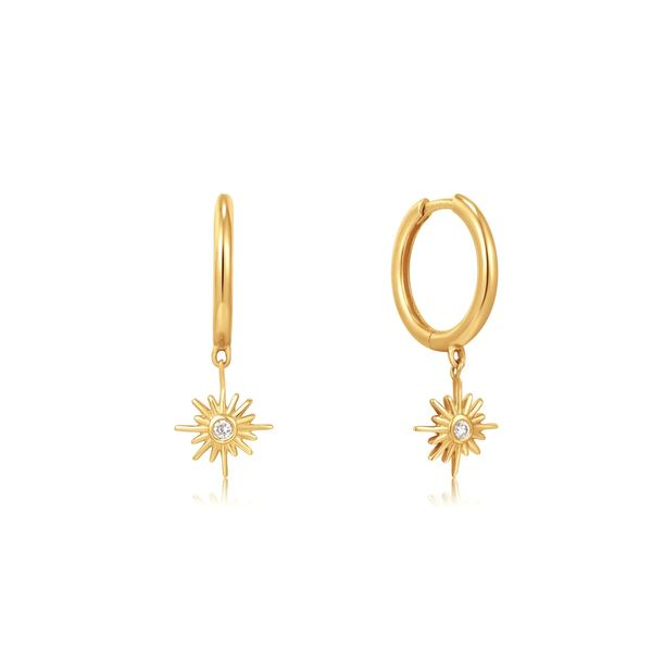 14kt Yellow Gold Natural Diamond Sunburst Huggie Hoop Earrings Confer’s Jewelers Bellefonte, PA