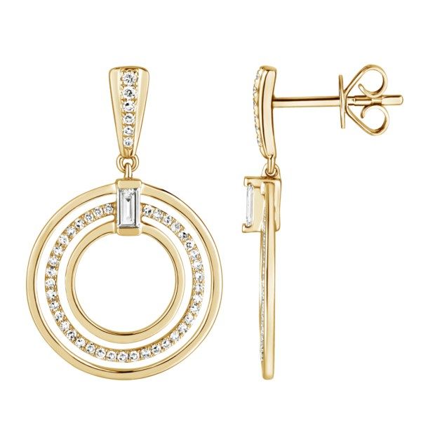 14K Yellow Gold And Diamond Dangle Open Circle Earrings Confer’s Jewelers Bellefonte, PA