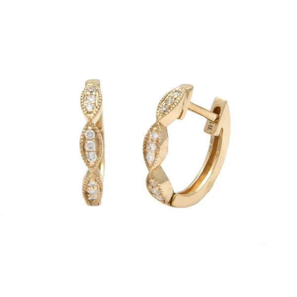 14K Yellow Gold Small Scalloped Pave Diamond Huggy Style Hoop Earrings Confer’s Jewelers Bellefonte, PA