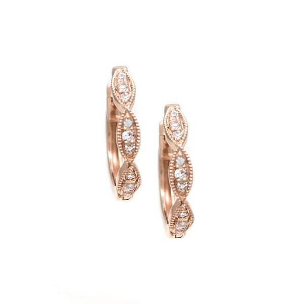 14K Rose Gold Small Scalloped Pave Diamond Huggy Style Hoop Earrings Confer’s Jewelers Bellefonte, PA