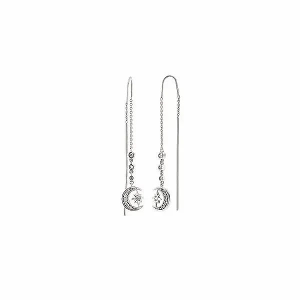 14 Karat White Gold Diamond Moon and Stars Threader Earrings Confer’s Jewelers Bellefonte, PA