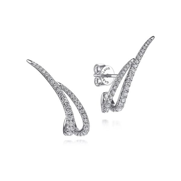 14K White Gold Curved Double Bar Diamond Post Earrings Confer’s Jewelers Bellefonte, PA