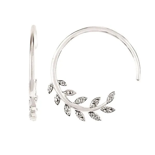 14K White Gold Diamond Leaf Hoop Earrings Confer’s Jewelers Bellefonte, PA