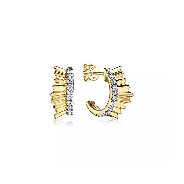 14K Yellow Gold Diamond J Back Stud Earrings with Diamond Cut Texture Confer’s Jewelers Bellefonte, PA