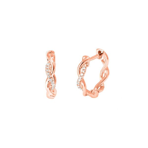 14 Karat Rose Gold Diamond Twist Small Hoop Earrings Confer’s Jewelers Bellefonte, PA