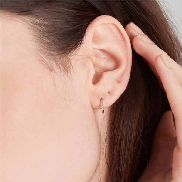 14kt Yellow Gold Single Natural Diamond Huggie Hoop Earrings Image 2 Confer’s Jewelers Bellefonte, PA