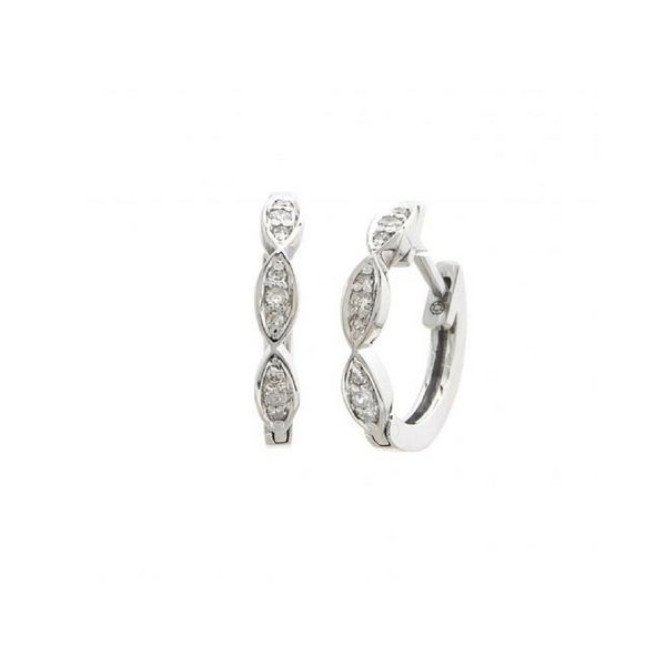 14K White Gold Small Scalloped Pave Diamond Huggy Style Hoop Earrings Confer’s Jewelers Bellefonte, PA