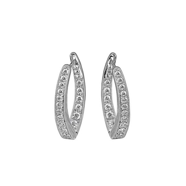 18K White Gold Diamond Inside Outside 'V' Hoop Earrings Confer’s Jewelers Bellefonte, PA