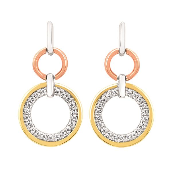14 Karat Tri-Gold Diamond Interlocking Circle Diamond Dangle Earrings Confer’s Jewelers Bellefonte, PA