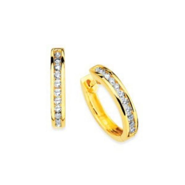 14 Karat Yellow Gold Channel Set Diamond Huggy Hoop Earrings Confer’s Jewelers Bellefonte, PA