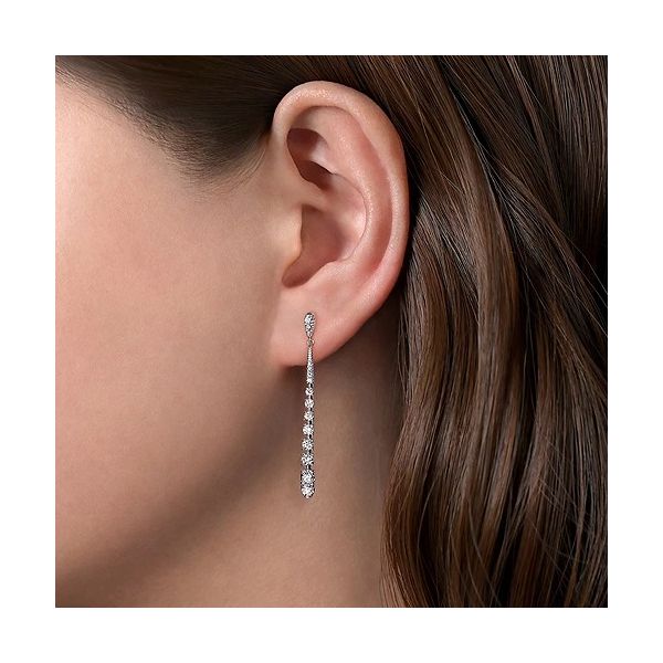 14K White Gold Graduating Diamond Linear Drop Earrings Image 2 Confer’s Jewelers Bellefonte, PA