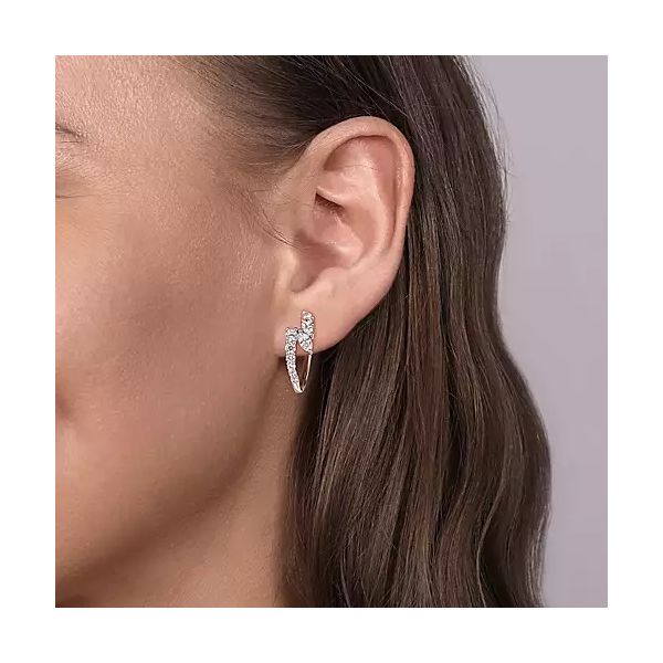 18K White Gold Bypass Diamond Hoop Earrings Image 2 Confer’s Jewelers Bellefonte, PA