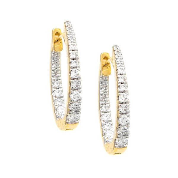 14 Karat Yellow Gold Diamond Oval Inside Outside Hoop Earrings Confer’s Jewelers Bellefonte, PA