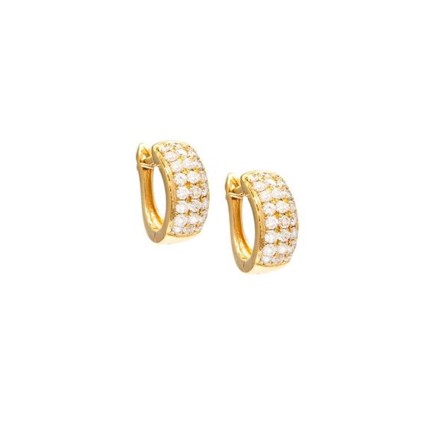 14 Karat Yellow Gold Triple Row Diamond Huggie Hoops Confer’s Jewelers Bellefonte, PA