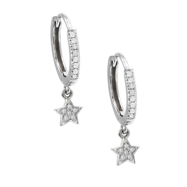 14 Karat White Gold Diamond Dangle Star Hoop Earrings Confer’s Jewelers Bellefonte, PA