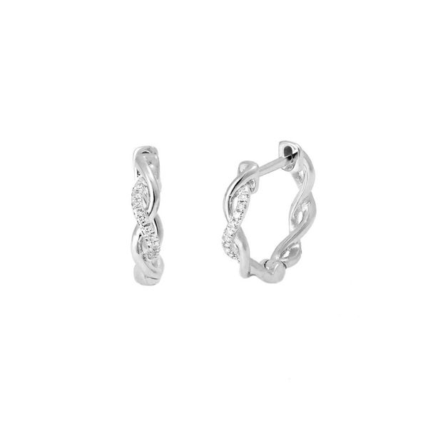 14 Karat White Gold Diamond Twist Style Huggie Hoops Confer’s Jewelers Bellefonte, PA