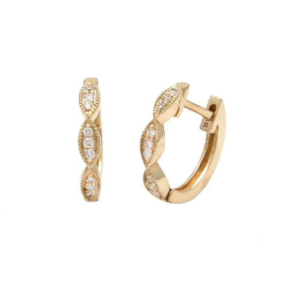 14 Karat Yellow Gold Small Scalloped Pave Diamond Huggy Style Hoop Earrings Confer’s Jewelers Bellefonte, PA