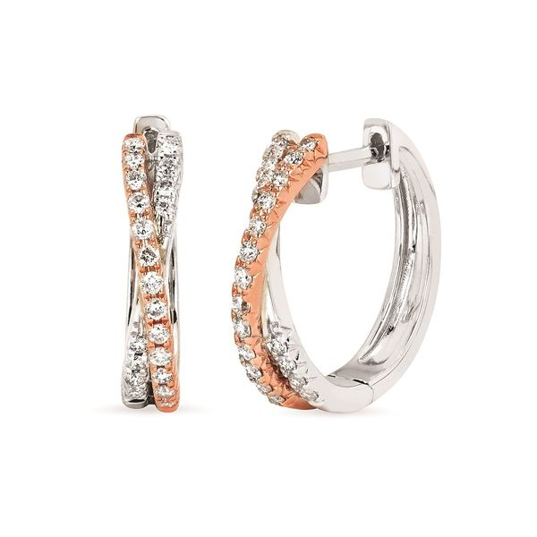 14 Karat Two Tone Diamond Huggie Hoop Earrings Confer’s Jewelers Bellefonte, PA
