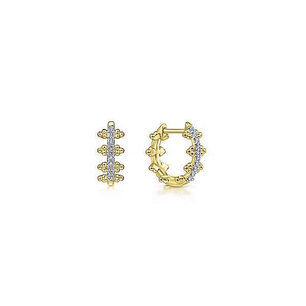 14K Yellow Gold Beaded Pave 10mm Diamond Huggies Confer’s Jewelers Bellefonte, PA
