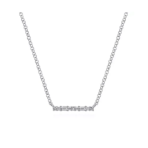 14K White Gold Baguette and Round Diamond Bar Necklace Confer’s Jewelers Bellefonte, PA