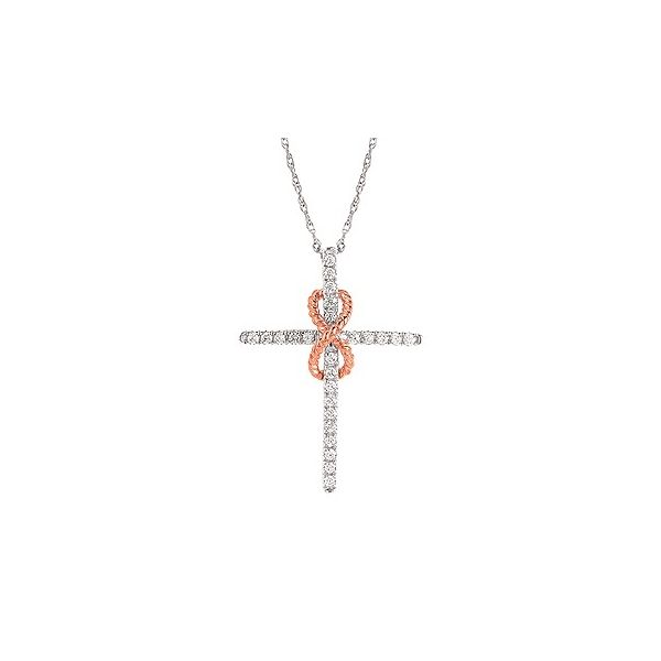Sterling Silver and 10K Rose Gold Diamond String Of Love Cross Pendant Confer’s Jewelers Bellefonte, PA