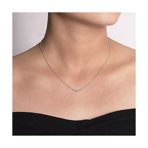 Curved 14K White Gold Bezel Set Diamond Bar Necklace Image 2 Confer’s Jewelers Bellefonte, PA