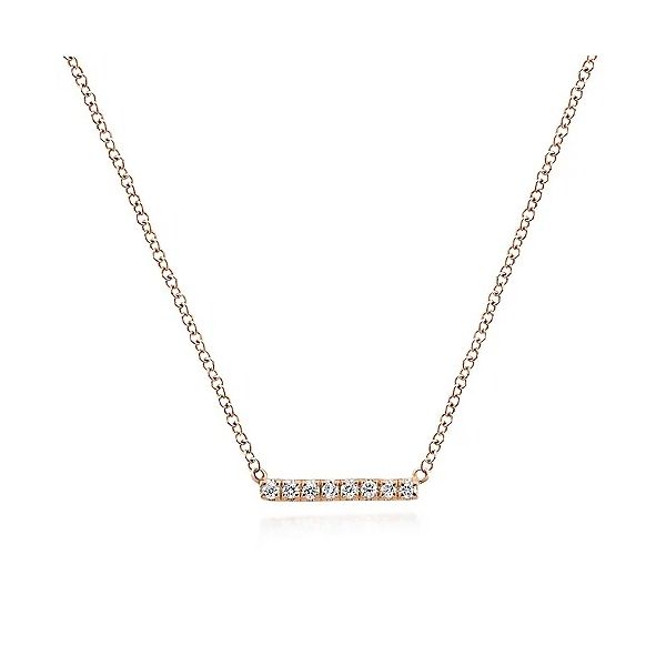 14K Rose Gold Petite Pavé Diamond Bar Necklace Confer’s Jewelers Bellefonte, PA
