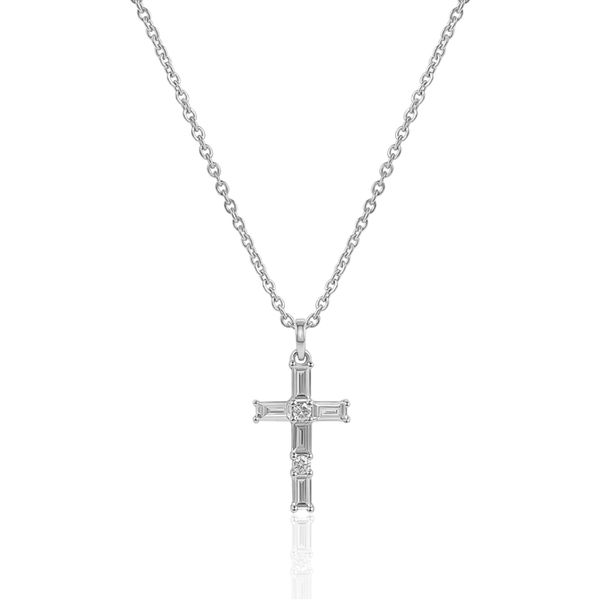 14 Karat White Gold Diamond Cross Pendant Necklace Confer’s Jewelers Bellefonte, PA