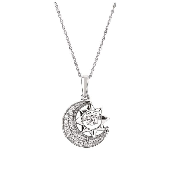 14K White Gold Moon And Star Dancing Diamond Pendant Confer’s Jewelers Bellefonte, PA