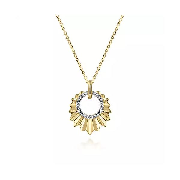 14K Yellow Gold 17.5 inch Diamond Necklace With Diamond Cut Texture In Leaf Shape Confer’s Jewelers Bellefonte, PA