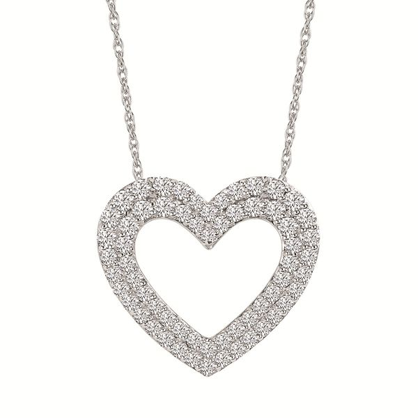 14 Karat White Gold Pave Set Diamond Open Heart Pendant Confer’s Jewelers Bellefonte, PA