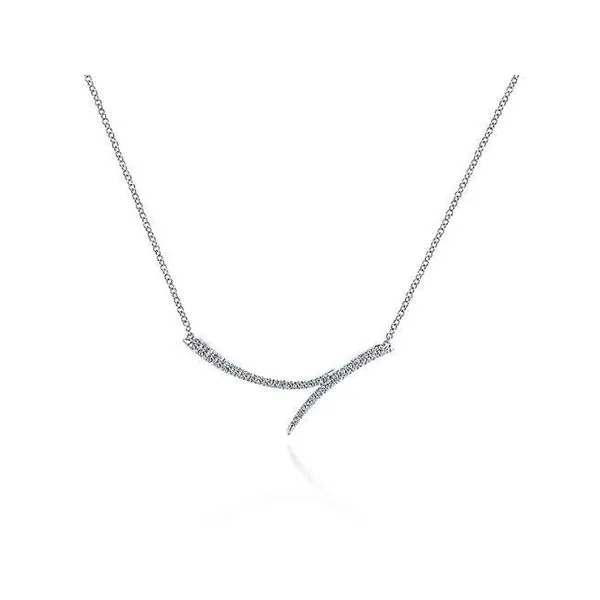 14K White Gold Gabriel & Co. Curved Bypass Bar Necklace with Diamonds Confer’s Jewelers Bellefonte, PA