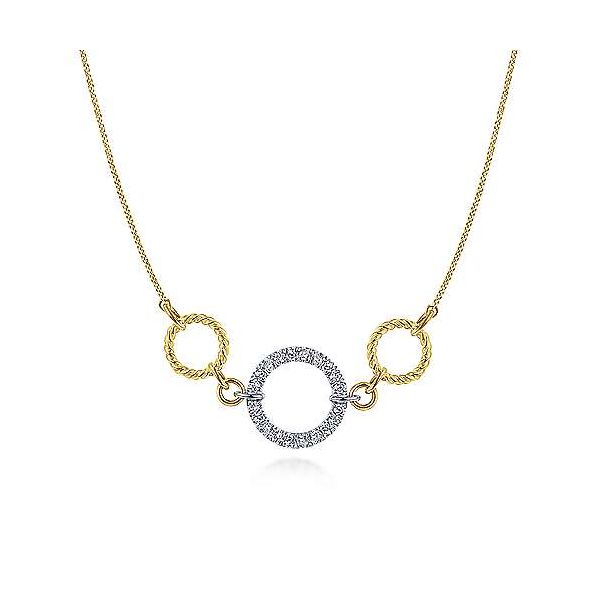 14K Yellow-White Gold Twisted Rope and Pave Diamond Circle Necklace Confer’s Jewelers Bellefonte, PA