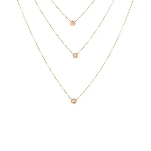 14K Rose Gold Diamond Triple Layer Bezel Set Necklace Confer’s Jewelers Bellefonte, PA